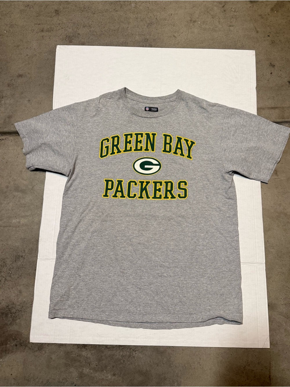 Team Apparel Gray Green Bay Packers Logo Tee with Yellow Accents
